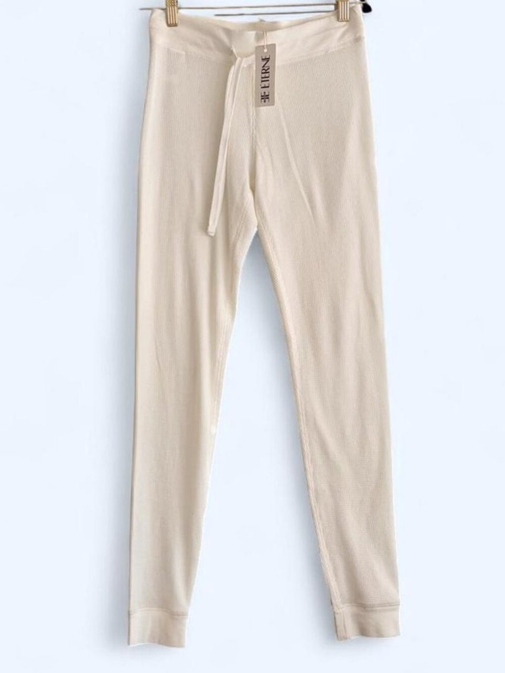 Eterne white ribbed knit thermal pants with drawstring waist size small new with